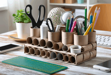 Organizer na biurko z rolek po papierze – genialny i tani pomysł
